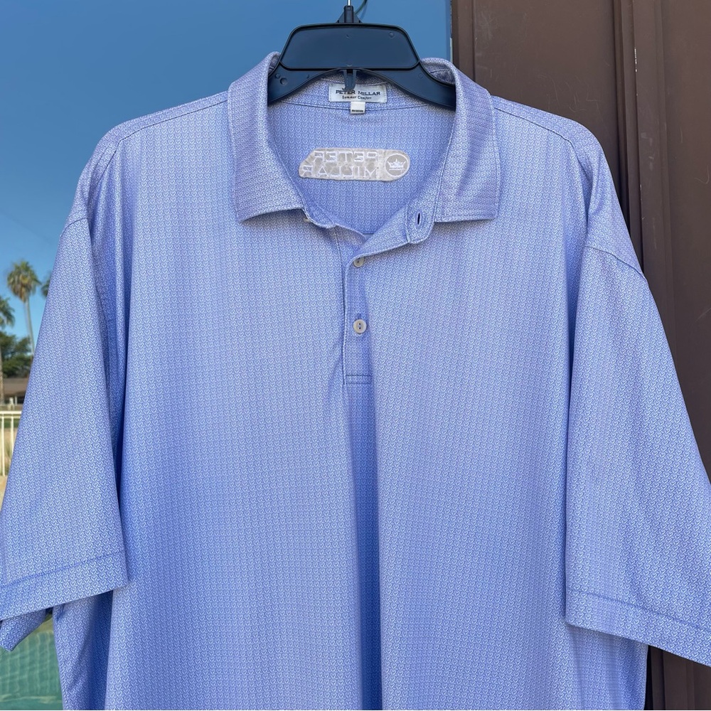 Peter Millar Blue w/ Allover Tiny Cocktail Glasses Golf Polo XL